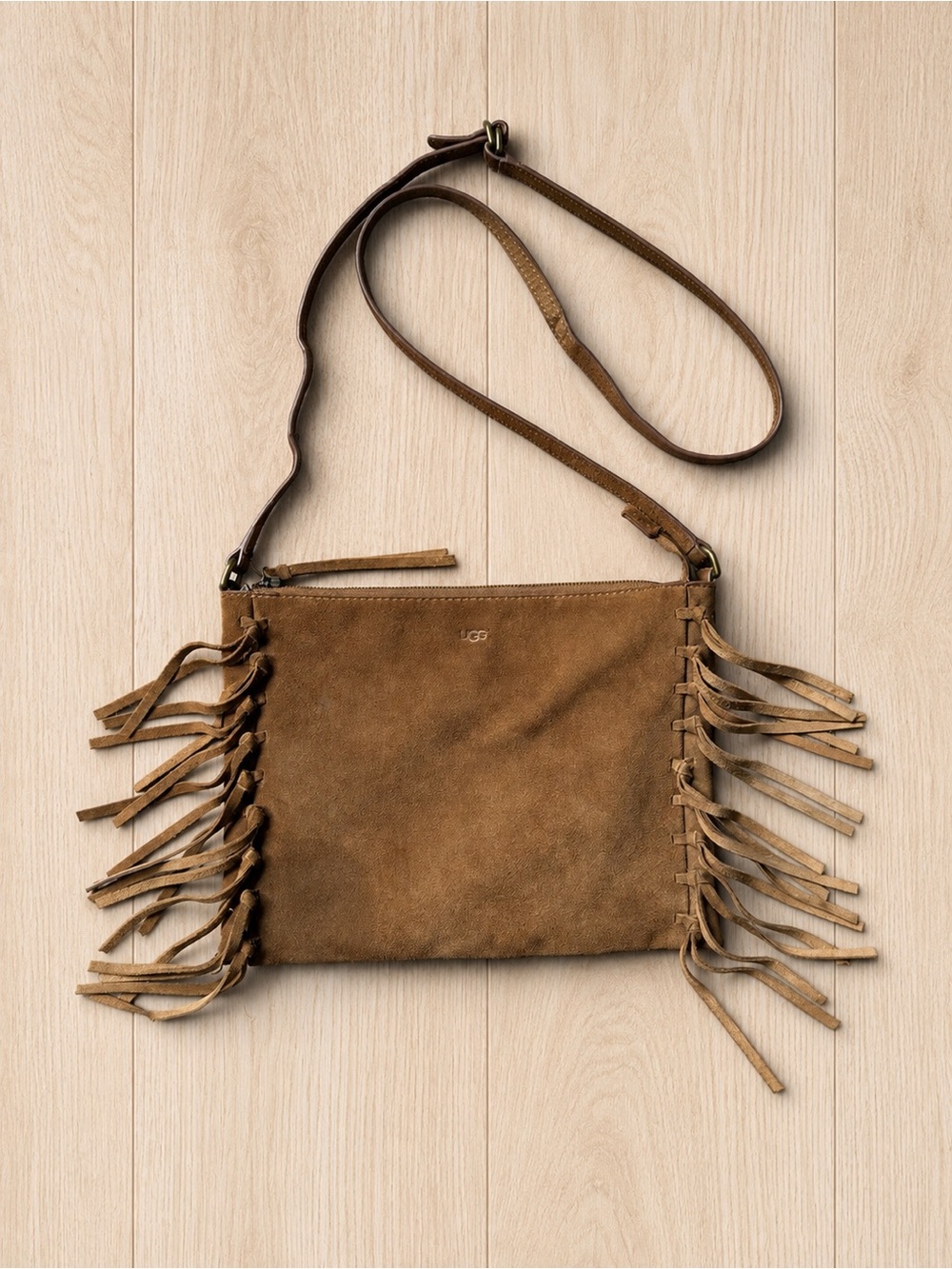 UGG Brown Suede Fringe Crossbody Shoulder Bag